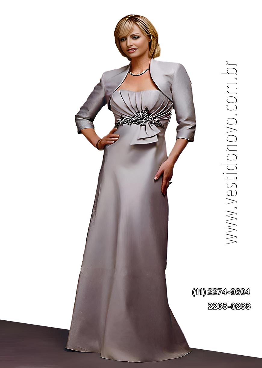 vestido prata, mae da noiva, com bolero e manga, loja em So Paulo
