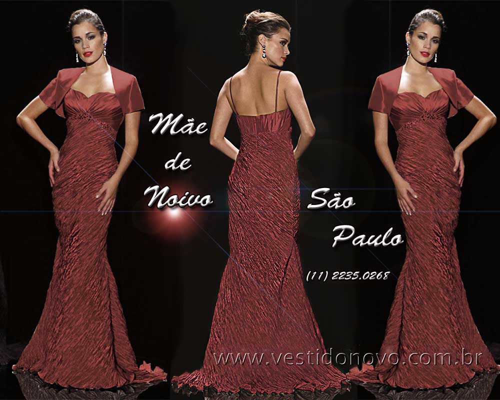 vestido mae da noiva, em tafeta importado, com manga e bolero na cor marsala, em So Paulo