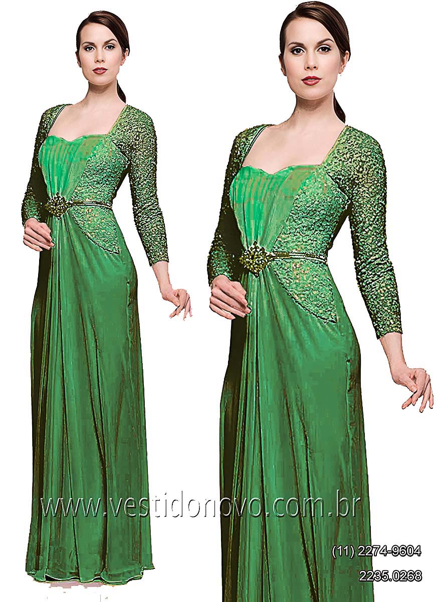 vestido de festa verde de renda com manga, me do noivo, So Paulo sp