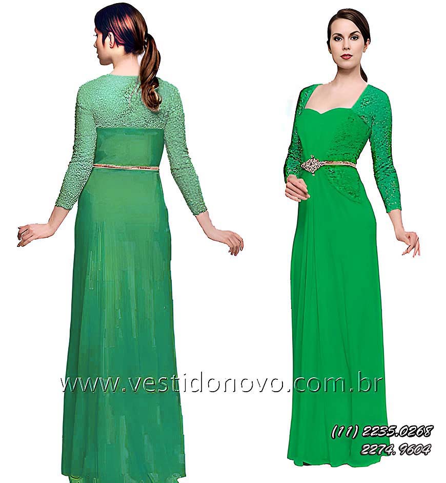 vestido de festa verde de renda com manga, me do noivo, So Paulo sp